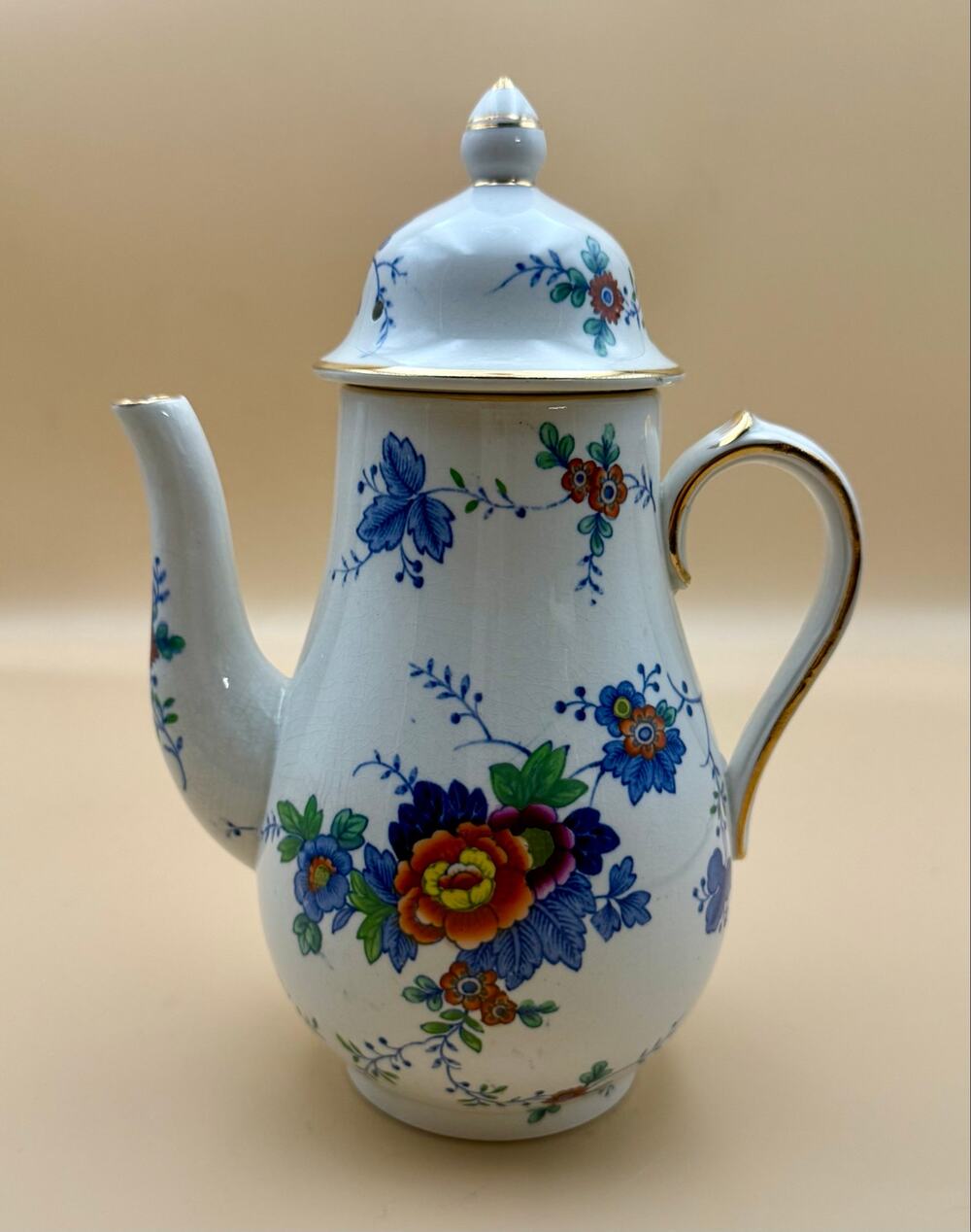 Vintage Booths Flora Coffee Pot Silicon China England Floral Gold Trim 7.5”